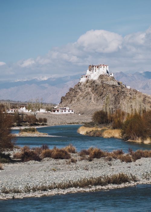 Leh Temple and river in Leh Ladakh, India