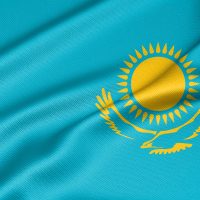 National flag Kazakhstan, Kazakhstan flag, fabric flag Kazakhstan. 3D work and 3D image